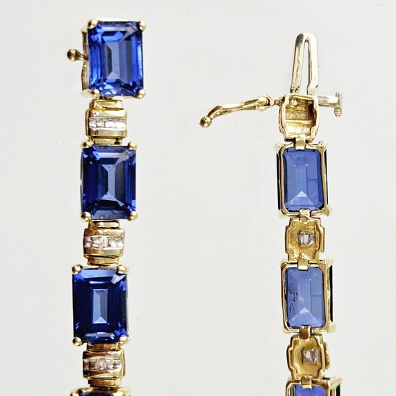 Created Sapphire and 10K Gold Link Bracelet with … - image 9