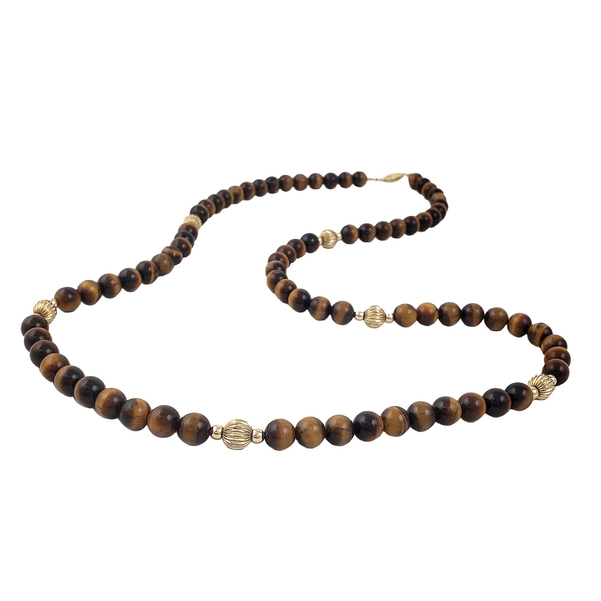 14K Gold and Tiger Eye Bead Necklace 30 