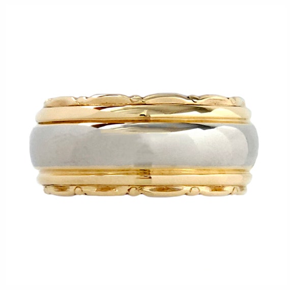 14K Gold Bi-Color Wedding Band with Decorative Edg