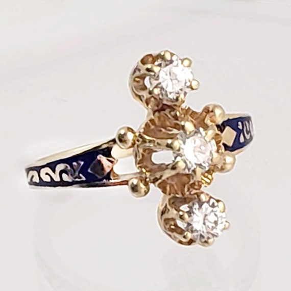 Enameled 14K Gold & 3 Diamond Ring  - Outstanding… - image 3