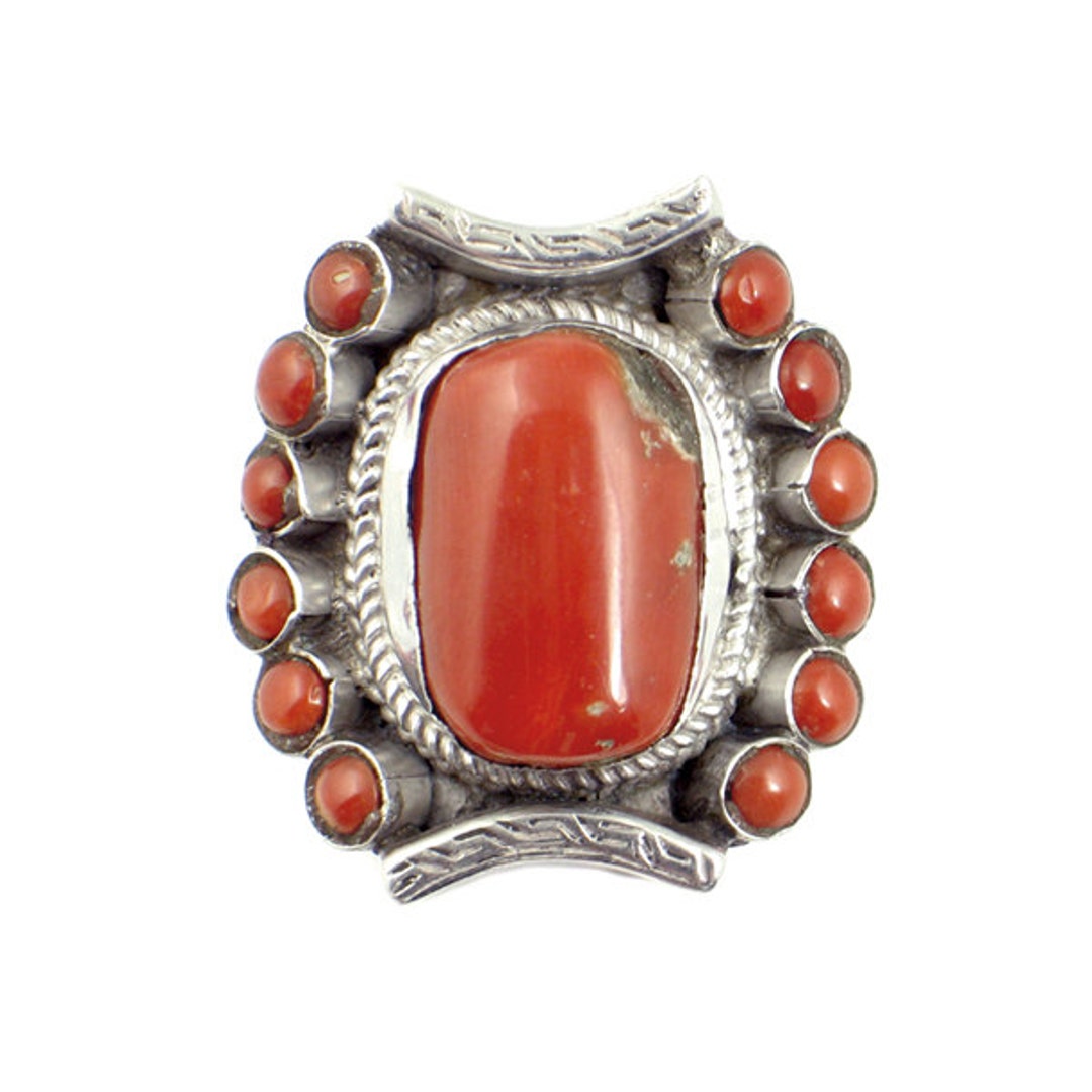 Vintage Red Coral and Sterling Silver Ring ethnic Boho Middle - Etsy