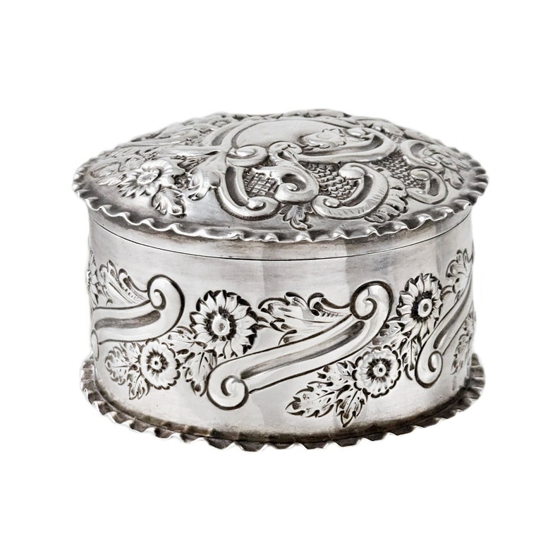 Antique Sterling Silver Round Box With Hinged Lid - Deakin & Francis ...