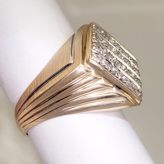 Vintage Mens 14K Gold and Diamond Ring - 20 Stone… - image 3