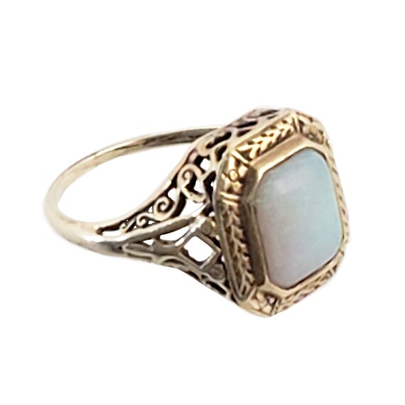 Art Deco 14K Gold and Opal Ring  with Decorative … - image 6