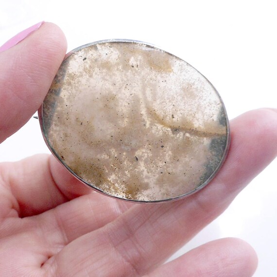 Victorian Moss Agate Brooch With Silver Bezel - O… - image 4