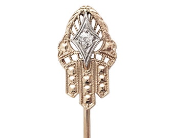 Antique 10K Gold and Diamond Stickpin - Late Edwardian - 2 5/8" Tall