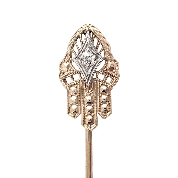 Antique 10K Gold and Diamond Stickpin - Late Edwa… - image 1