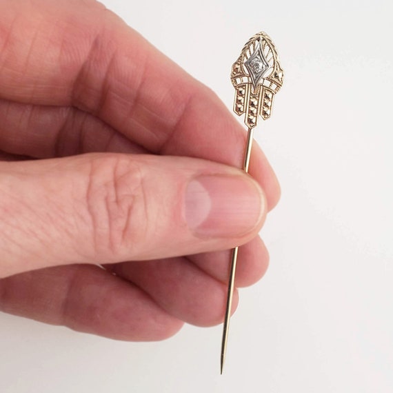 Antique 10K Gold and Diamond Stickpin - Late Edwa… - image 4