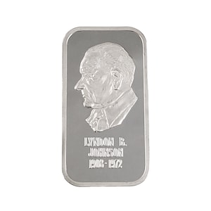 Vintage 999 Fine Silver Bar Featuring  Lyndon B. Johnson -  1 Troy Oz