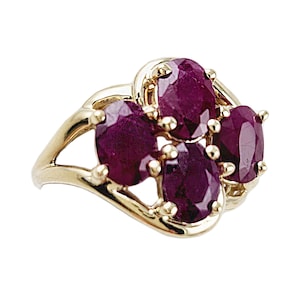 Vintage 4 Stone Ruby Ring in 10K Gold by Clyde Duneier Inc - Size 10