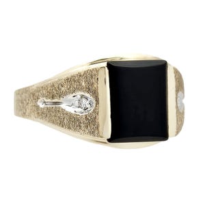 Vintage Black Onyx and Diamond Ring in 10K Gold - Unique Design and Texture - Size 9.5