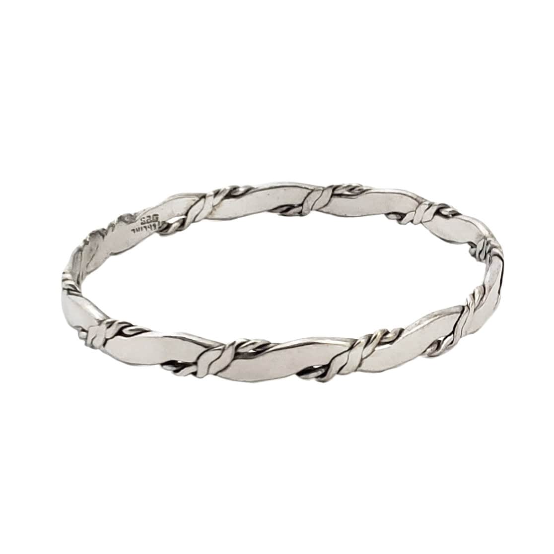 Round Sterling Silver Bangle - Heavy Vintage Mexican