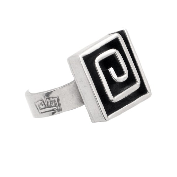 Sterling Silver Square Spiral Ring - Vintage Mexic