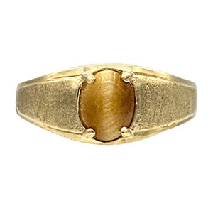 Vintage Mens Cats Eye Chrysoberyl Ring in Solid 10K Gold - Size 10.75