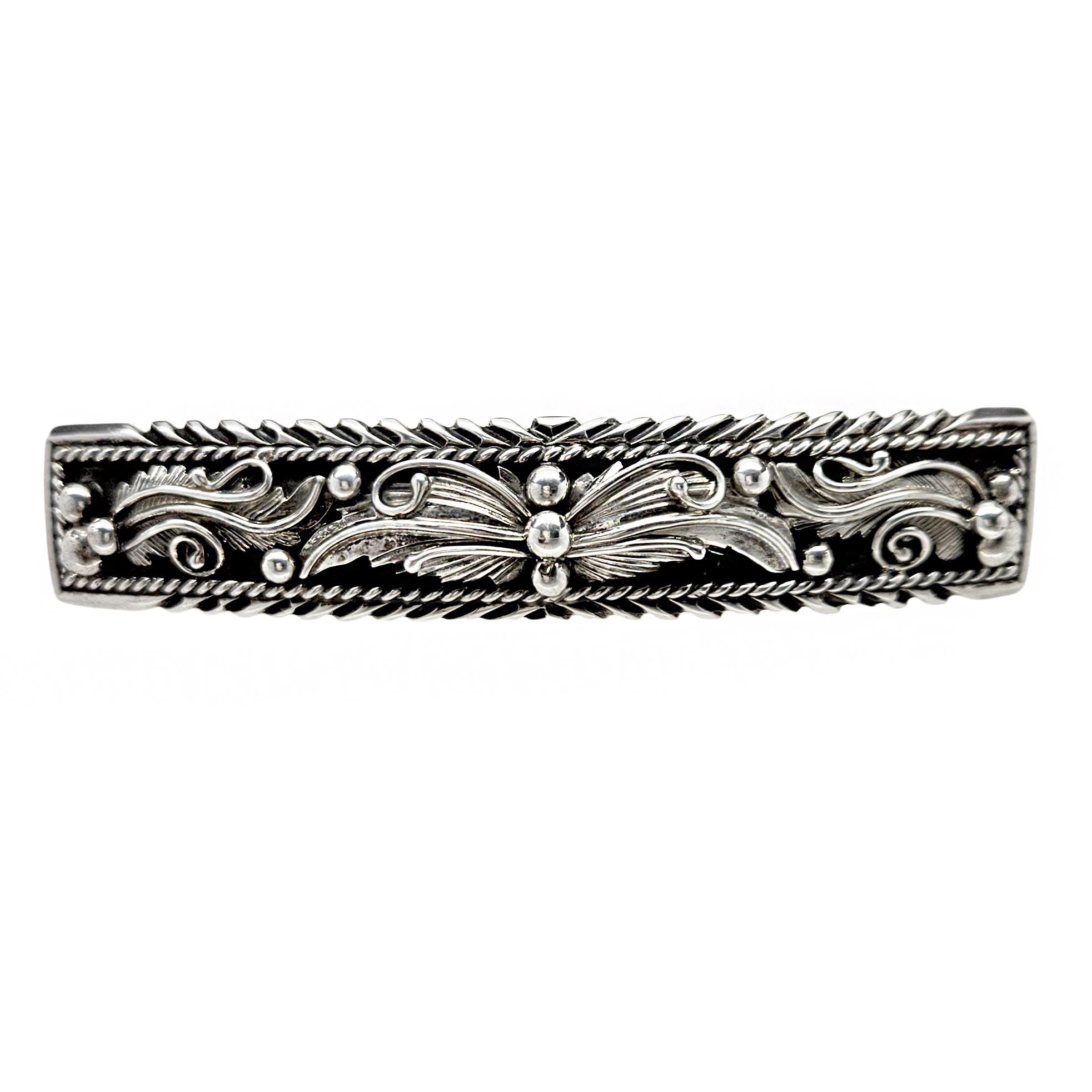 Vintage Signed Southwestern Scalloped Stamped Sterling Silver Barrette Vintage Navajo sterling silver hair barrette for sale main image 4