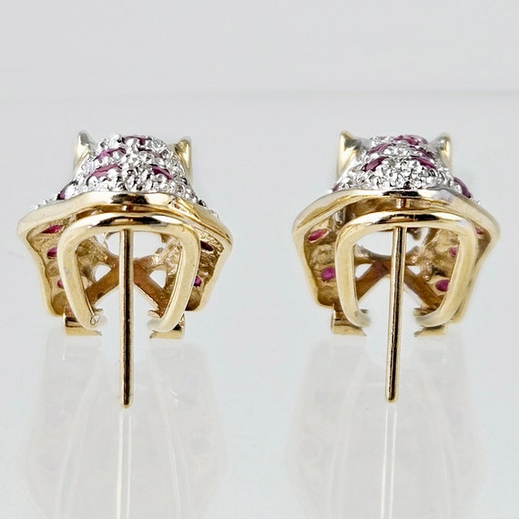 14K Gold Ruby Diamond Panther Earrings: Two-Tone … - image 7