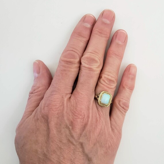 Art Deco 14K Gold and Opal Ring  with Decorative … - image 4