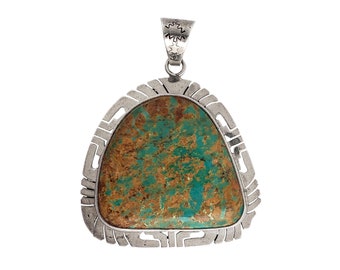 Vintage Sterling Silver and Turquoise Pendant Signed M.T.  - 2.25" Tall