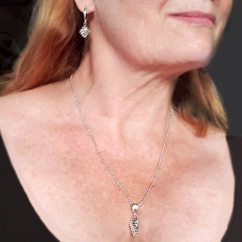 14K White Gold Jewelry Set Necklace and Earrings Flexible Etsy