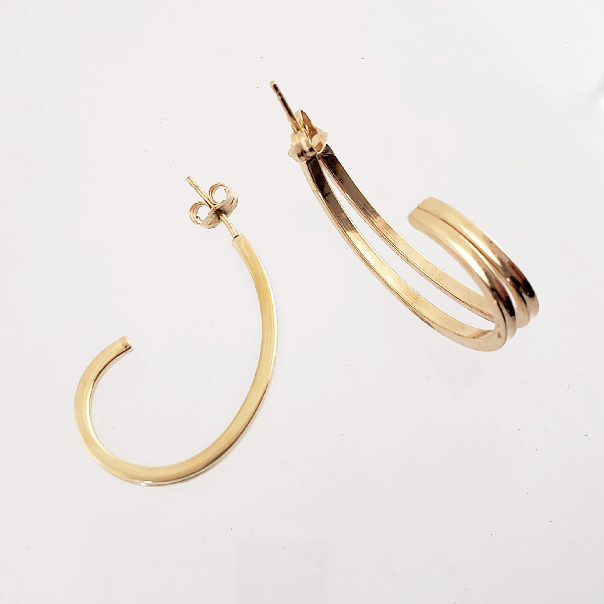 14K Gold J Hook Earrings Split Double Row Design 1 Etsy