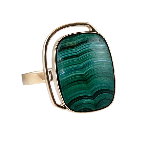 Unique Malachite Ring in Solid 14K Gold - Contemp… - image 1