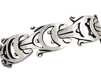 Heavy Sterling Silver Bracelet with Unique Link Design - Vintage Mexican - 7" Inner Circumference