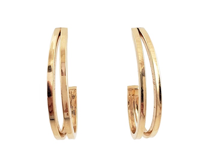 14K Gold J Hook Earrings Split Double Row Design 1 1/8 Long Etsy