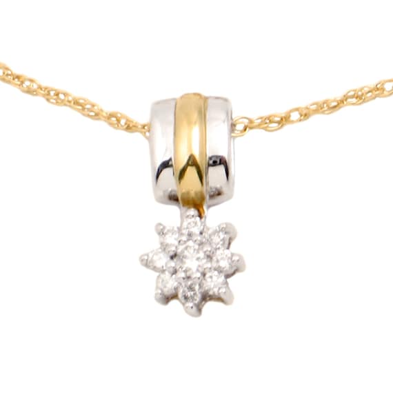 14K Gold Necklace with Diamonds - Two-Tone 14K an… - image 1