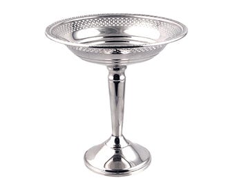 Sterling Silver Pedestal Compote Candy Dish - Mid-Century Crown Sterling - Pierced and Gadrooned Edge - 5.5&quot; Tall