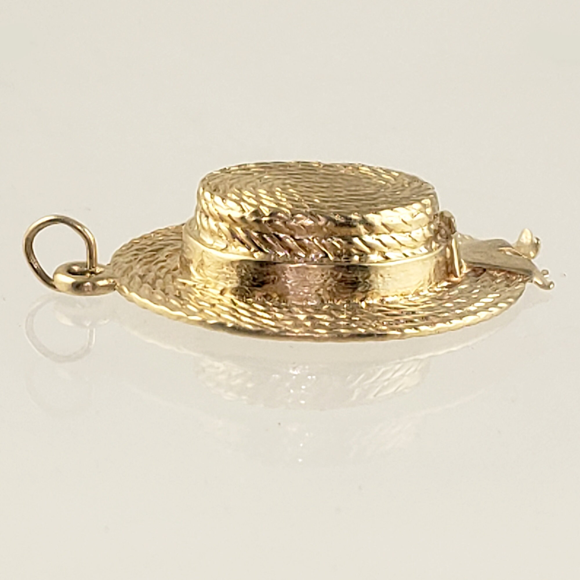Vintage Solid 14K Gold Straw Boater Gondolier Hat Charm or  display picture 3