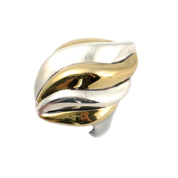 Two-Tone Vintage Sterling Ring with Gold Plating … - image 2