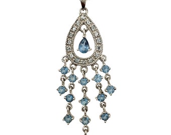 Shimmery Blue Topaz Chandelier Necklace in Sterling Silver - 18" Long