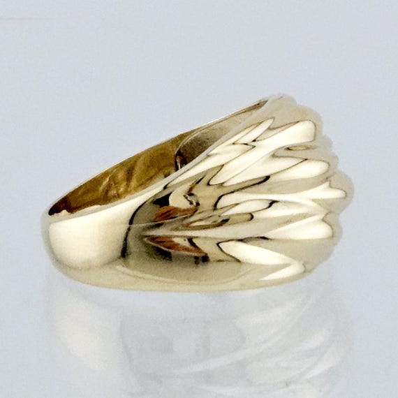 Solid 10K Gold Ring - Dynamic Rippled Design - Si… - image 5