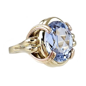 Vintage Aquamarine Ring: 14K Yellow & Rose Gold, Size 6.25