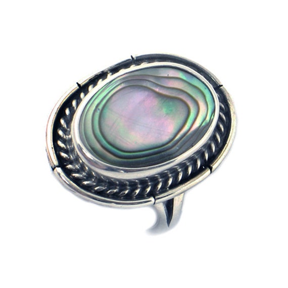 Vintage Abalone & Silver Ring - Signed Southweste… - image 1