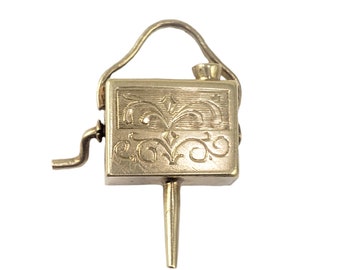 14K Gold Charm of Crank Organ - Box Style Hurdy-Gurdy - 3/4" Tall