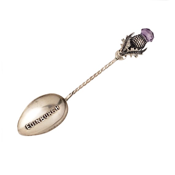 1908 Edinburgh Souvenir Spoon with Amethyst Thistle Top Etsy