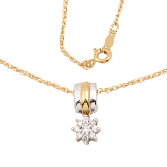 14K Gold Necklace with Diamonds - Two-Tone 14K an… - image 2