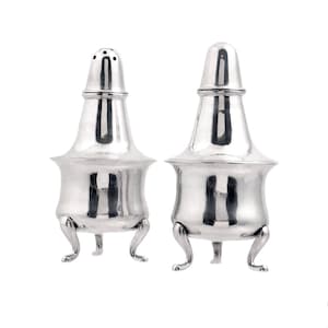 Sterling Silver Salt & Pepper Shakers - Vintage Pair of 3-Footed Silver Shakers - 3 1/8&quot; Tall