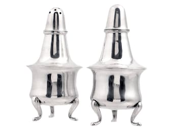 Sterling Silver Salt & Pepper Shakers - Vintage Pair of 3-Footed Silver Shakers - 3 1/8" Tall