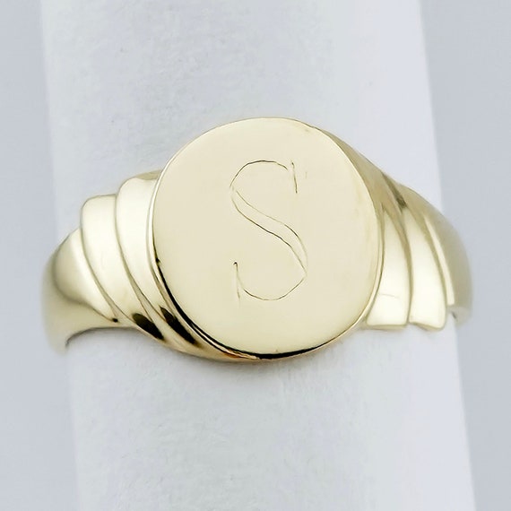 Solid 14K Gold Signet Ring with Subtle Initial S … - image 2