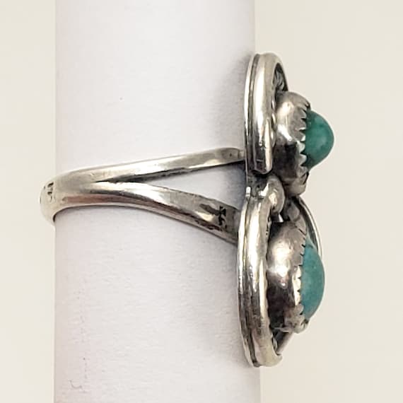 Silver and Double Turquoise Ring Signed E Ration … - image 8