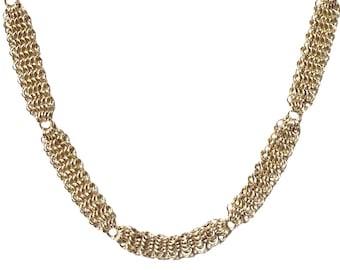 Vintage 14K Gold Mesh Collar Necklace by Serbin: Lightweight Chainmaille, 18.5" Long