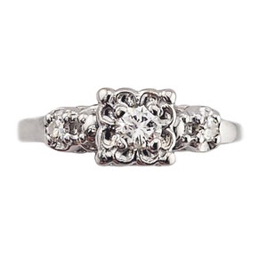 Estate 3 Stone Diamond Ring in Solid 14K White Gold - .25 ctw - Size 7