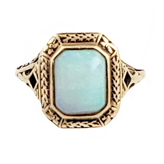 Art Deco 14K Gold and Opal Ring  with Decorative … - image 1