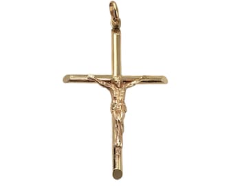Large 14K Gold Cross Crucifix Pendant - Christian Jewelry - 2.75" Long