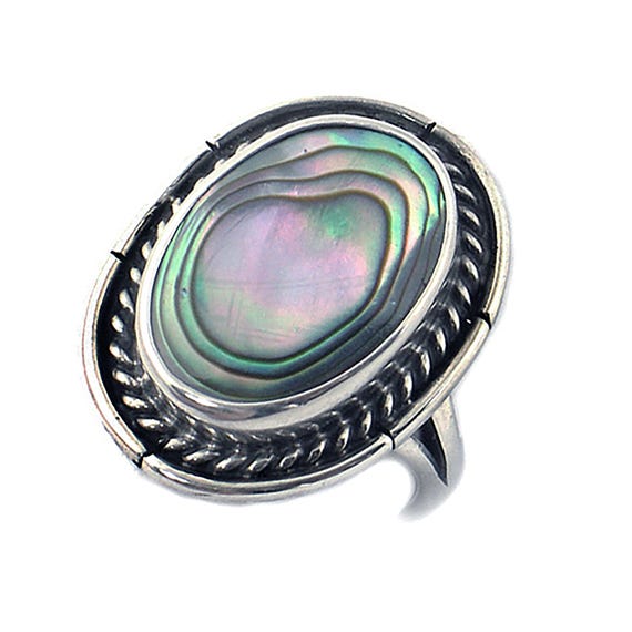 Vintage Abalone and Silver Ring - Signed Southwes… - image 1