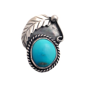 Vintage Turquoise & Silver Ring - Southwestern Leaf Design - Small - Size 4.25