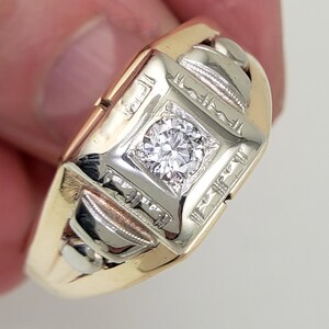 Mens 14K Gold & Diamond Ring 1/3 Ct Stone Two Tone Size 12.75 - Etsy