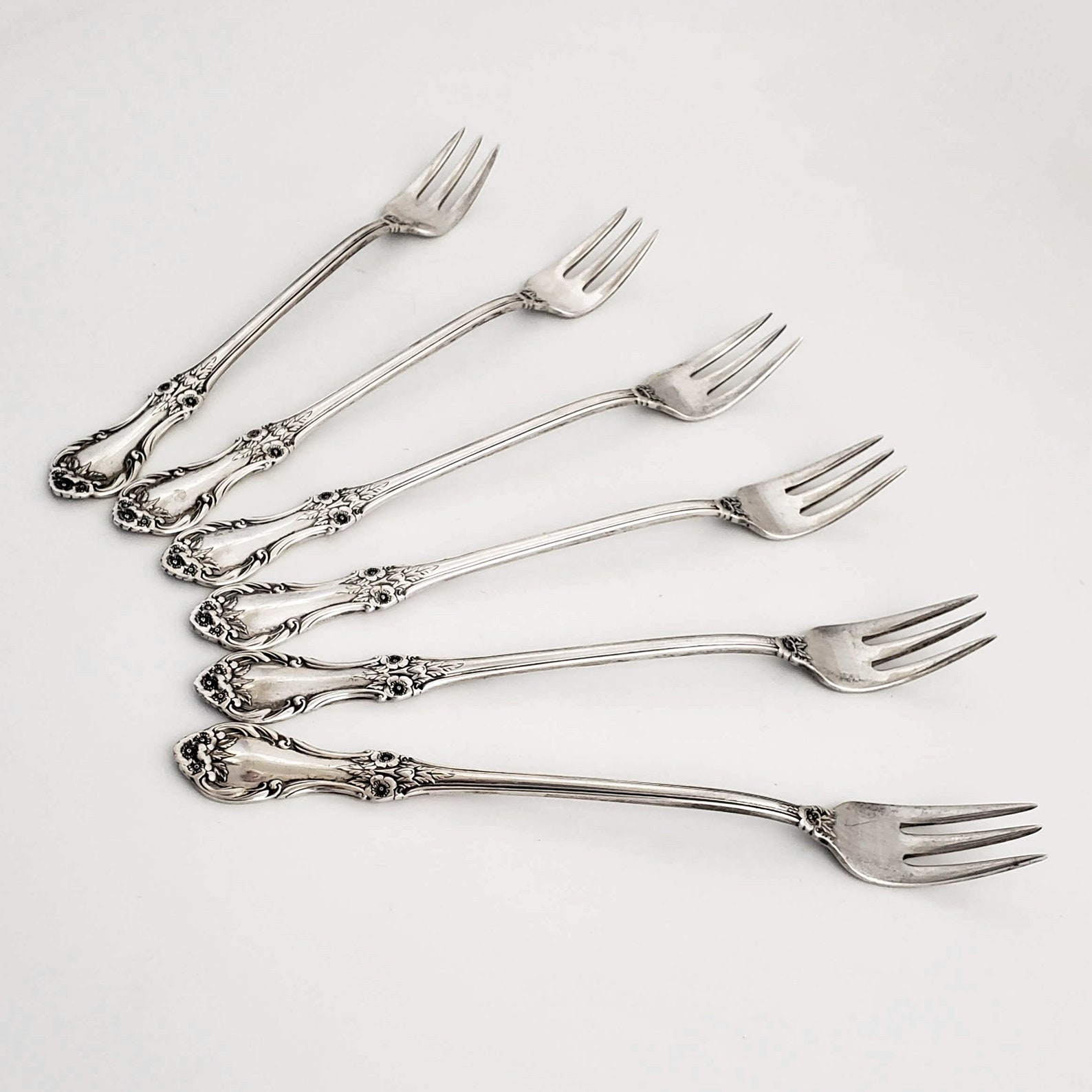 Set of 6 Vintage Cocktail Forks in Sterling Silver Wild Rose Etsy